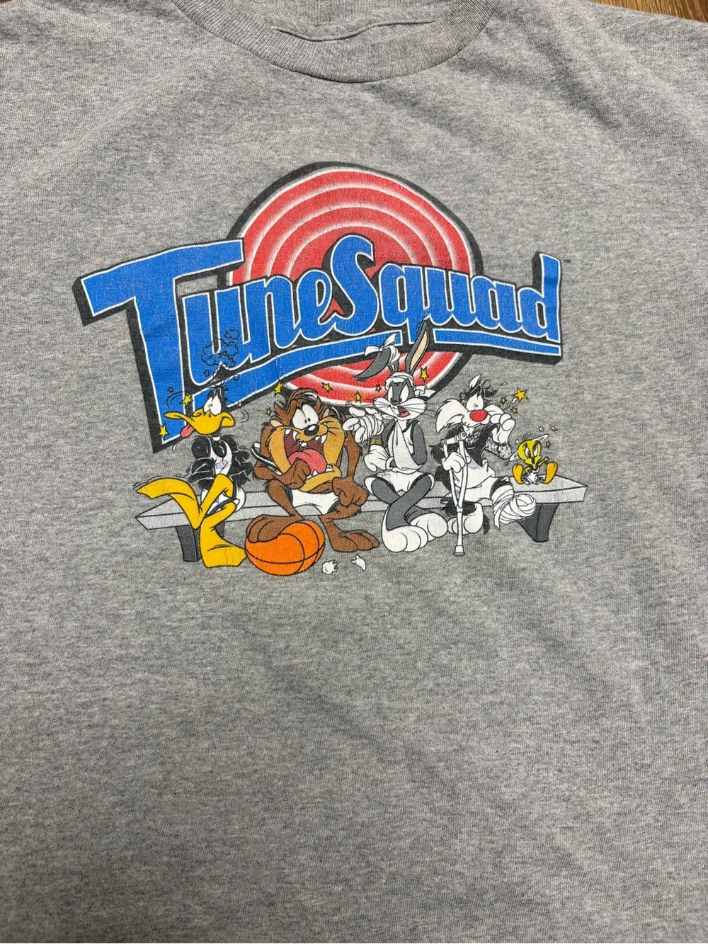 Warner Bros. Tune Squad Heather Gray Kids Tee with Blue & Red Logo
